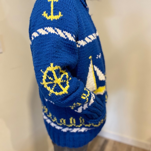 ✨ Vintage Nautical Cowichan Style Zip Sweater – Rare Pattern! Thick & Warm ✨ - Picture 2 of 10